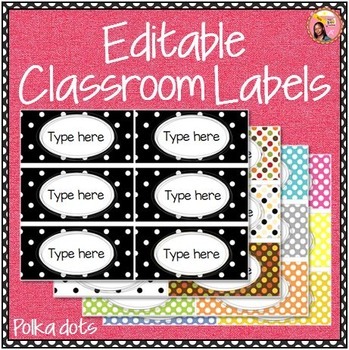 Preview of Editable Classroom Labels - Polka Dots