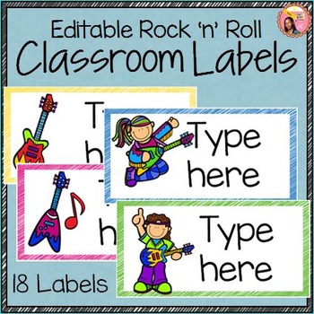 Preview of Rock and Roll Theme Classroom Labels - Editable - Version 1