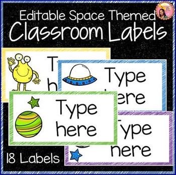 Preview of Space Theme Classroom Labels - Editable