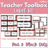 Editable Classroom Labels / Teacher Toolbox Labels - Red &