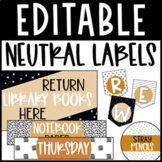 Editable Classroom Labels - Warm Neutral Color Scheme