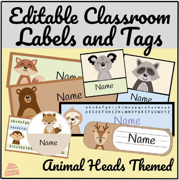 Preview of Back To School Editable Animal Themed Classroom Labels & Name Tags