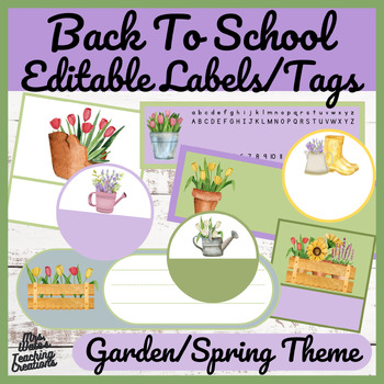 Preview of Spring & Garden Decor Editable Classroom Labels & Name or Desk Tags