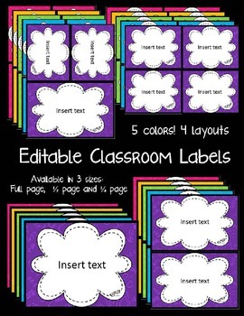 Preview of Editable Classroom Labels in FUN, BRIGHT colors with a MATH background!