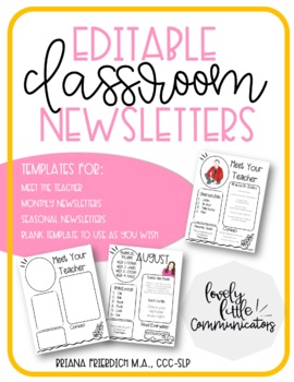 Preview of Editable Classroom Monthly Seasonal Newsletters