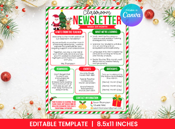 Preview of Editable Classroom Newsletter Template for December - TCHRNWSL