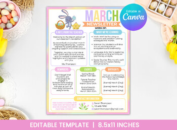 Preview of Editable Classroom Newsletter Template for March -  Calendar - Flyer - TCHRNWSL