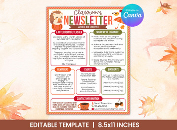 Preview of Editable Classroom Newsletter Template for September - TCHRNWSL