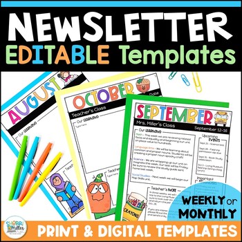 Preview of Newsletter Template Editable May Monthly & Weekly Classroom Parent Communication