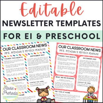 Preview of Editable Classroom Newsletter Templates for Preschool & Early Intervention