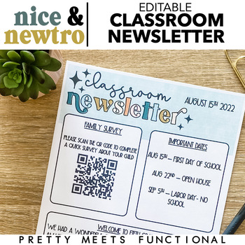 Preview of Editable Classroom Newsletter Templates in Boho Retro Decor Theme