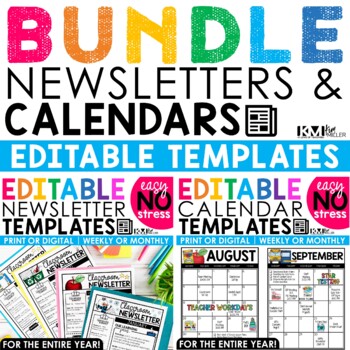 Preview of Editable Classroom Newsletters & Monthly Calendars Templates Bundle 2023-2024