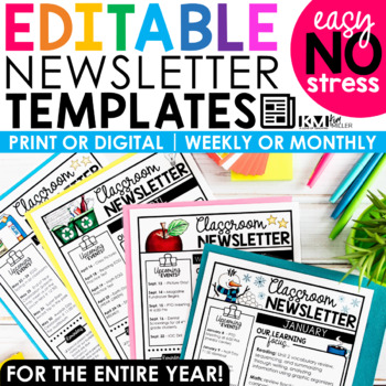 Preview of Editable Classroom Newsletters Monthly Weekly Templates for Parent Communication