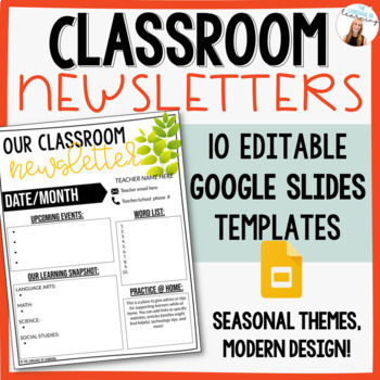 Preview of Editable Classroom Newsletters - Seasonal-themed for ANY class, Print or Digital