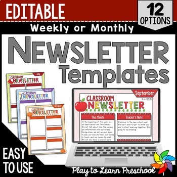 Preview of Editable Classroom Newsletters - Weekly or Monthly