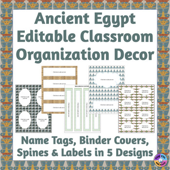 Preview of Editable Classroom Organization Decor - Ancient Egypt Theme