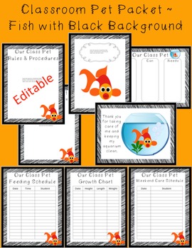 Preview of Editable Classroom Pet Packet ~ Fish with Scribble Black Border