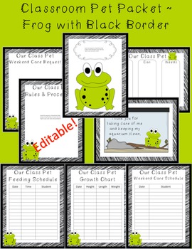 Preview of Editable Classroom Pet Packet ~ Frog with Scribble Black Border
