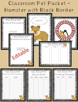 Preview of Editable Classroom Pet Packet ~ Hamster with Scribble Black Border