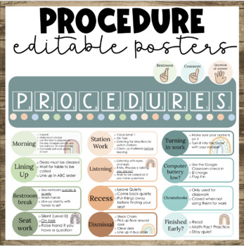 Preview of Editable Classroom Procedure Posters