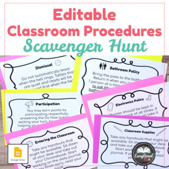 Preview of Editable Classroom Procedures Scavenger Hunt: Great for back to school routines!