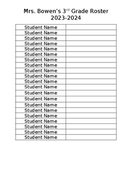 Preview of Editable Classroom Roster Template