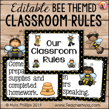 Preview of Bee Classroom Rules - Editable Posters