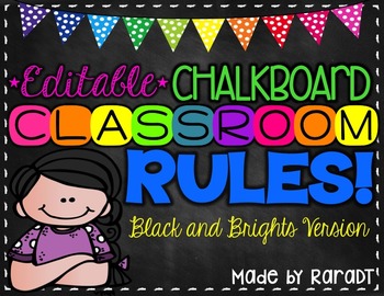 Preview of *Editable* Classroom Rules {Black & Brights Theme}