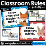 Editable Classroom Rules Hipster Animals Theme