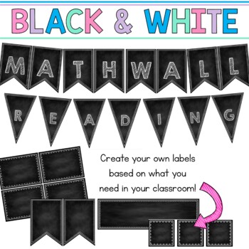 Editable Classroom Signs & Labels Chalkboard Black and White with Pictures