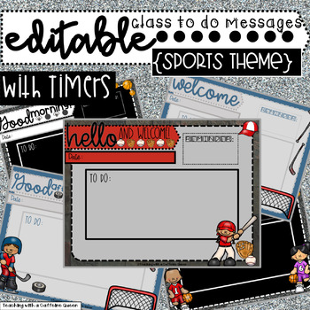 Preview of Editable Classroom Slides Sports Theme with Timers - Morning Message PowerPoint