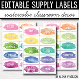 Editable Classroom Supply Labels Watercolor Labels