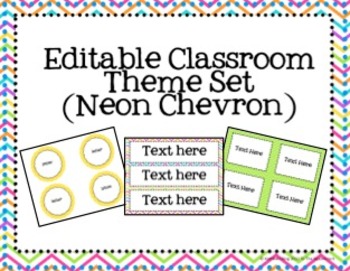 Preview of Editable Classroom Theme Set- Neon Chevron Print