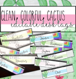 Clean, Colorful, Cactus Desk Name Tags (Editable)