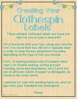 Editable Clothespin Labels by Apple Blossom Teachers | TPT