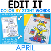 Editable Color By Code Sight Words - April - Spring