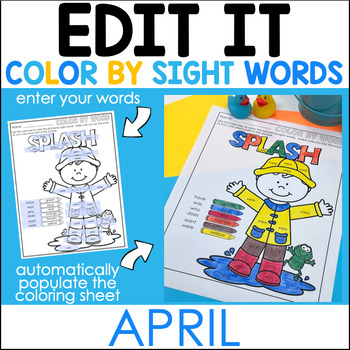 Preview of Editable Color By Code Sight Words - April - Spring