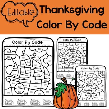 Preview of Editable Color By Code- Thanksgiving