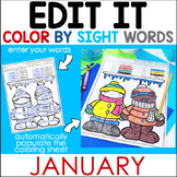Editable Color By Code for Sight Words - January and Winte