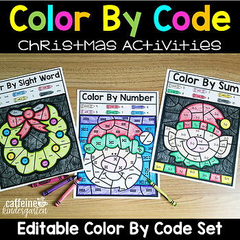 Preview of Editable Color by Code Christmas December