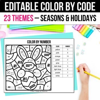 Preview of Spring Earth Day Coloring Pages Sheets April Editable Color by Code Number