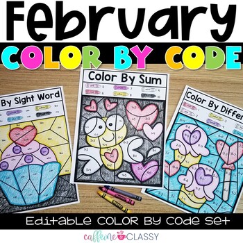 Preview of Editable Color by Code February - Valentine's Groundhogs Day Chinese New Year