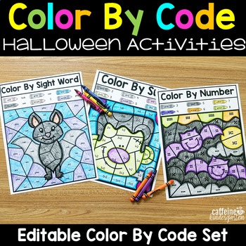 Preview of Editable Color by Code Halloween