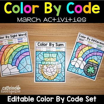 Preview of Editable Color by Code March - St. Patrick's Day Spring Read Across