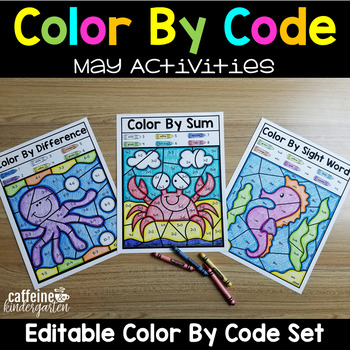Preview of Editable Color by Code May - Ocean and Summer