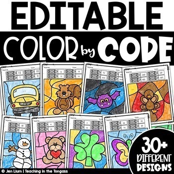 Preview of Editable Color by Code Number Coloring Pages Spring Summer Fall Winter