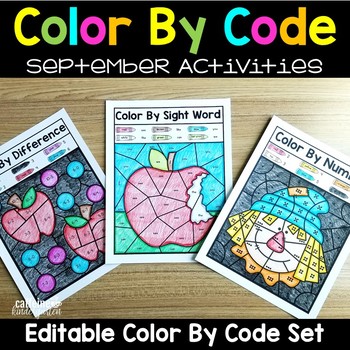 Preview of Editable Color by Code September - Apple Fall Activities