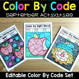 Editable Color by Code September - Apple Fall Activities