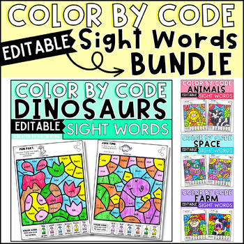Preview of Editable Color by Code Sight Word Morning Work Practice Activities Bundle