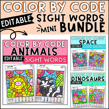 Preview of Editable Color by Code Sight Word Practice Morning Work Worksheets Bundle